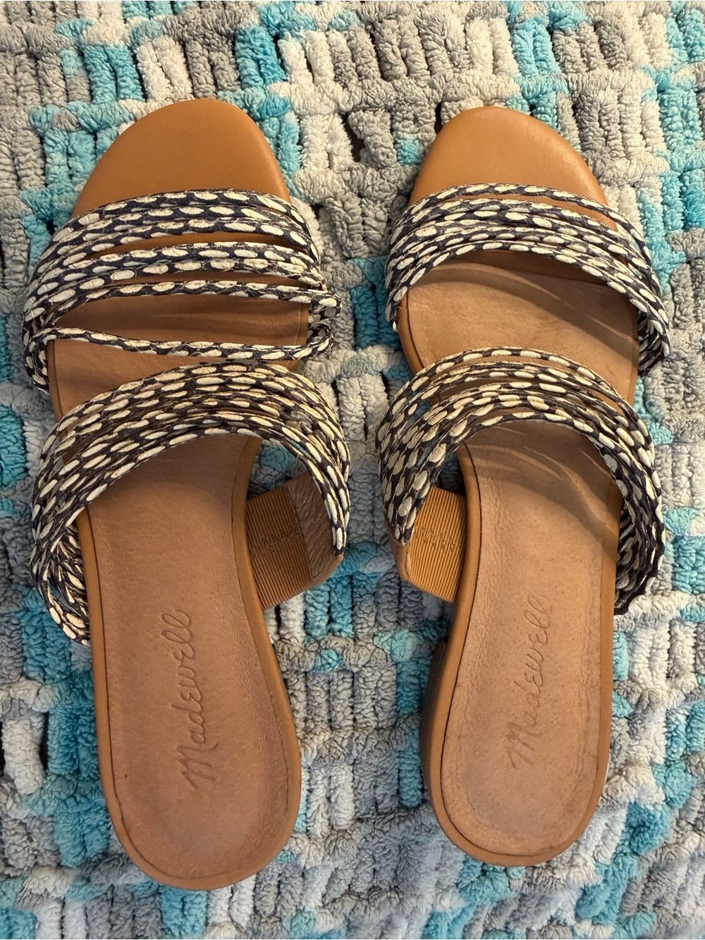Madewell Braided Slide Sandals in Tan and Navy-Cream